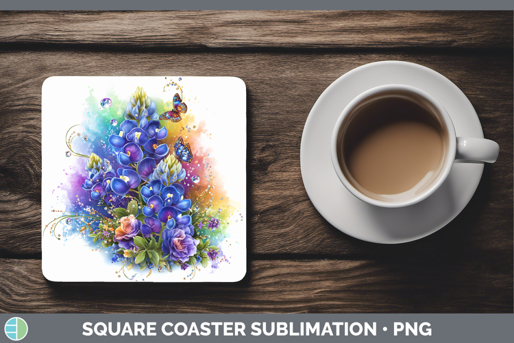 Flowers 03 Rainbow Summer Bluebonnet Square Coaster Sublimat