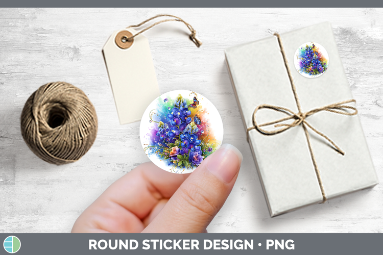 Flowers 03 Rainbow Summer Bluebonnet Stickers | Round Labels