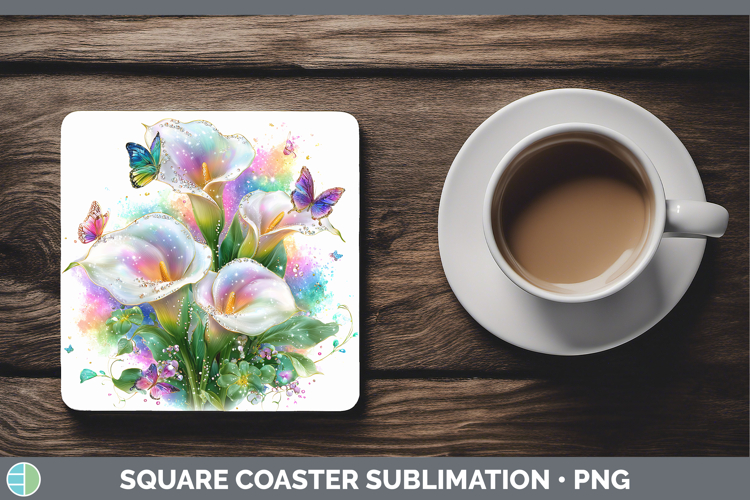 Flowers 03 Rainbow Summer Calla Lily Square Coaster Sublimat