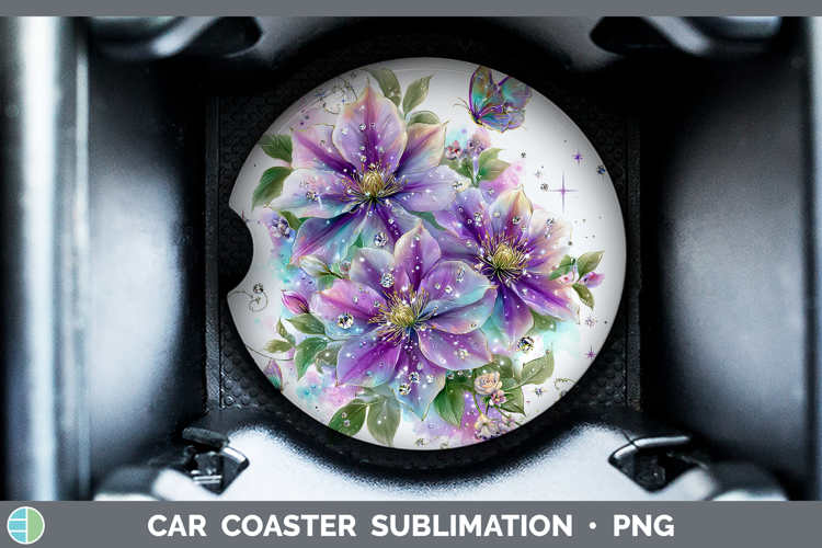 Flowers 03 Rainbow Summer Clematis Car Coaster Sublimation