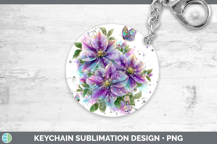 Flowers 03 Rainbow Summer Clematis Keychain Sublimation Keyr
