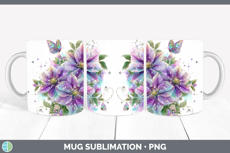 Flowers 03 Rainbow Summer Clematis Mug Wrap Sublimation Coff