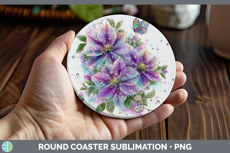 Flowers 03 Rainbow Summer Clematis Round Coaster Sublimation