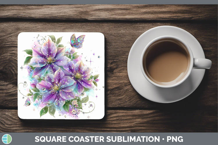 Flowers 03 Rainbow Summer Clematis Square Coaster Sublimatio