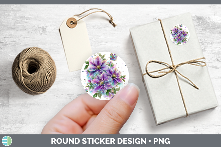 Flowers 03 Rainbow Summer Clematis Stickers | Round Labels D