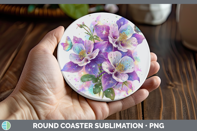 Flowers 03 Rainbow Summer Columbine Round Coaster Sublimatio