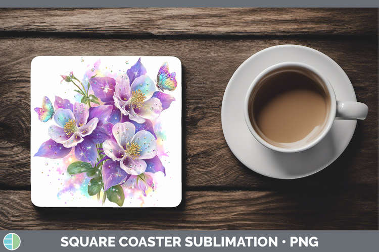 Flowers 03 Rainbow Summer Columbine Square Coaster Sublimati