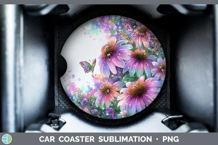 Flowers 03 Rainbow Summer Coneflower Car Coaster Sublimation