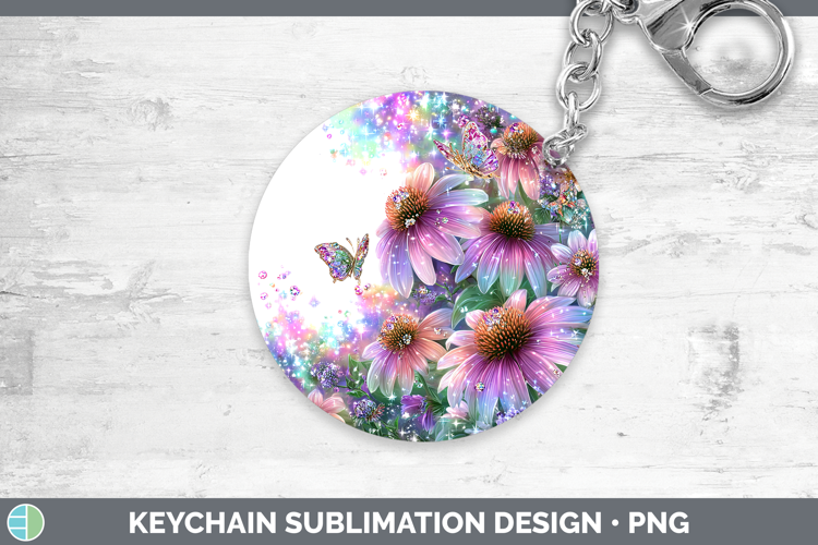 Flowers 03 Rainbow Summer Coneflower Keychain Sublimation Ke