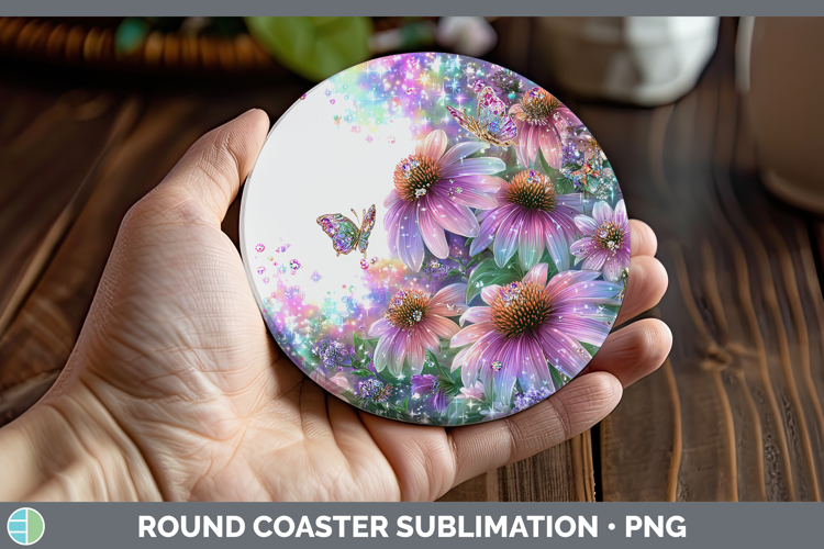 Flowers 03 Rainbow Summer Coneflower Round Coaster Sublimati