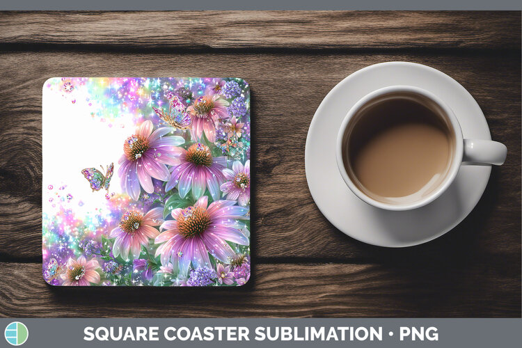 GorgeousFlowers 03 Rainbow Summer Square Coaster design.