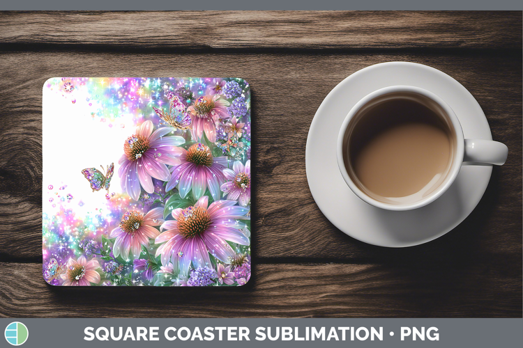 Flowers 03 Rainbow Summer Coneflower Square Coaster Sublimat