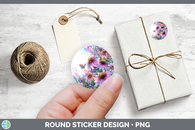 Flowers 03 Rainbow Summer Coneflower Stickers | Round Labels