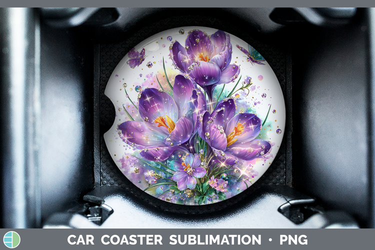 Flowers 03 Rainbow Summer Crocus Car Coaster Sublimation De