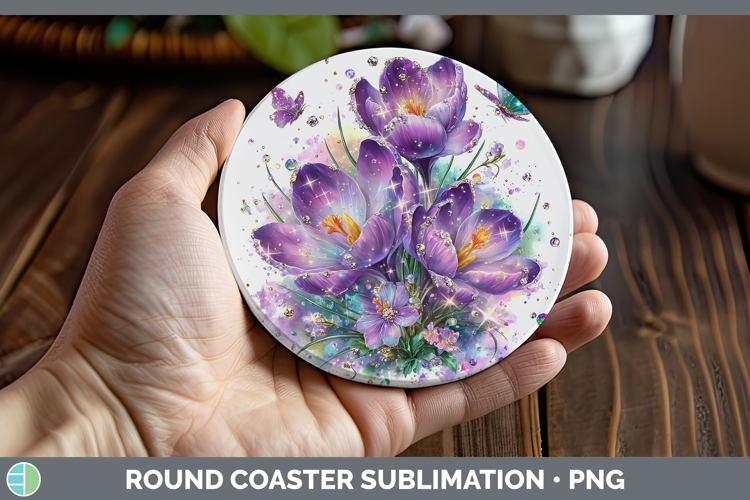 Flowers 03 Rainbow Summer Crocus Round Coaster Sublimation C