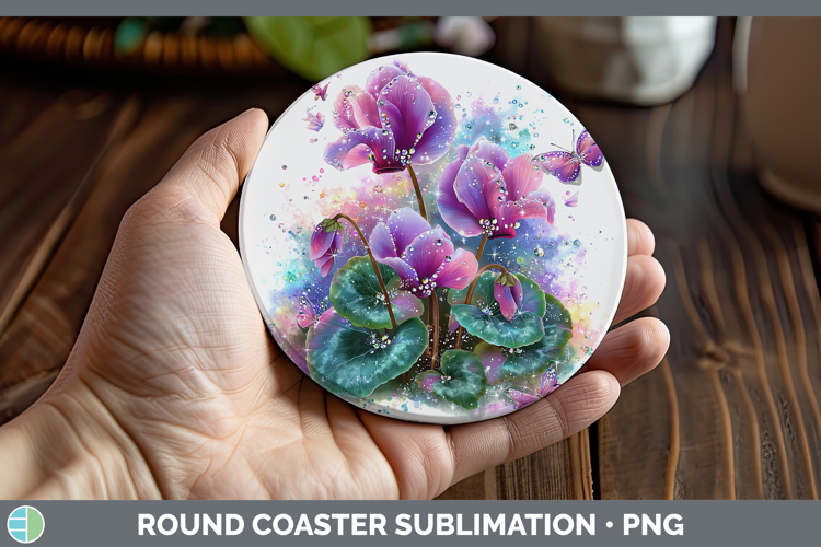 Flowers 03 Rainbow Summer Cyclamen Round Coaster Sublimation
