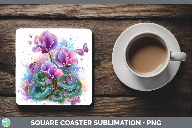Flowers 03 Rainbow Summer Cyclamen Square Coaster Sublimatio