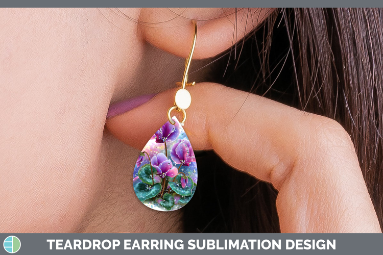 Flowers 03 Rainbow Summer Cyclamen Teardrop Earrings Sublima