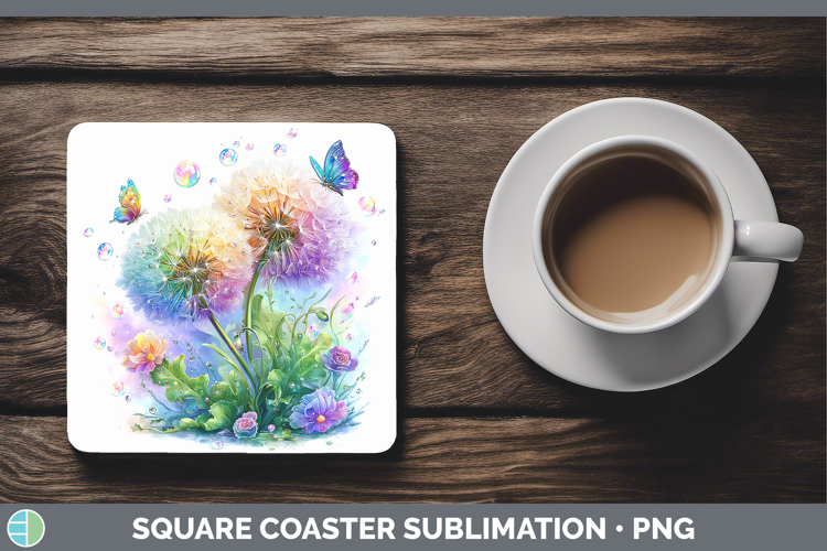 Flowers 03 Rainbow Summer Dandelion Square Coaster Sublimati