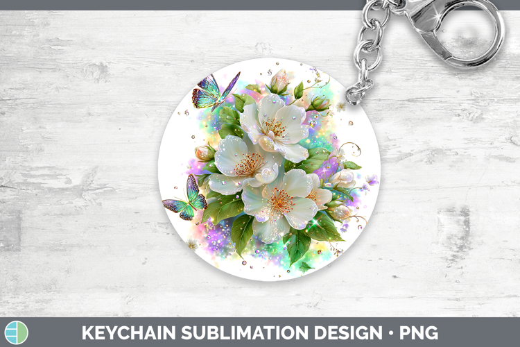 Flowers 03 Rainbow Summer Jasmine Keychain Sublimation Keyri
