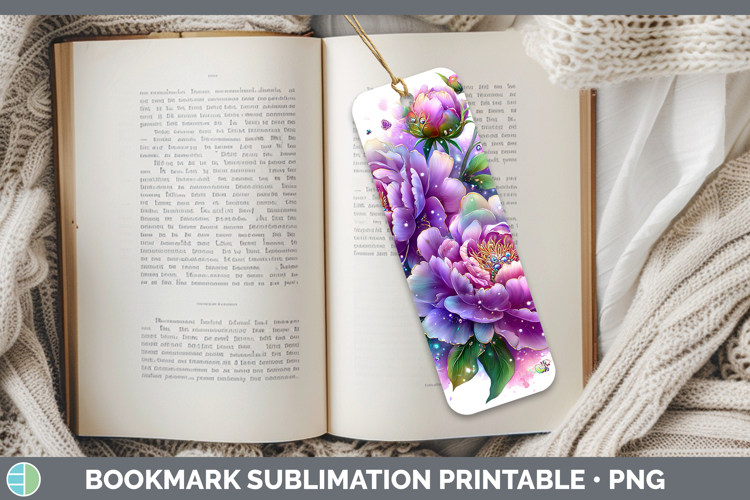 Flowers 03 Rainbow Summer Peony Bookmark Sublimation Printab
