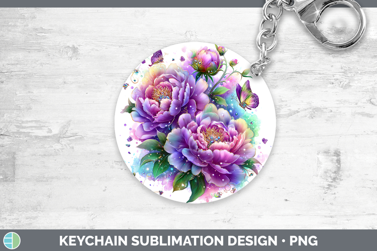 Flowers 03 Rainbow Summer Peony Keychain Sublimation Keyring