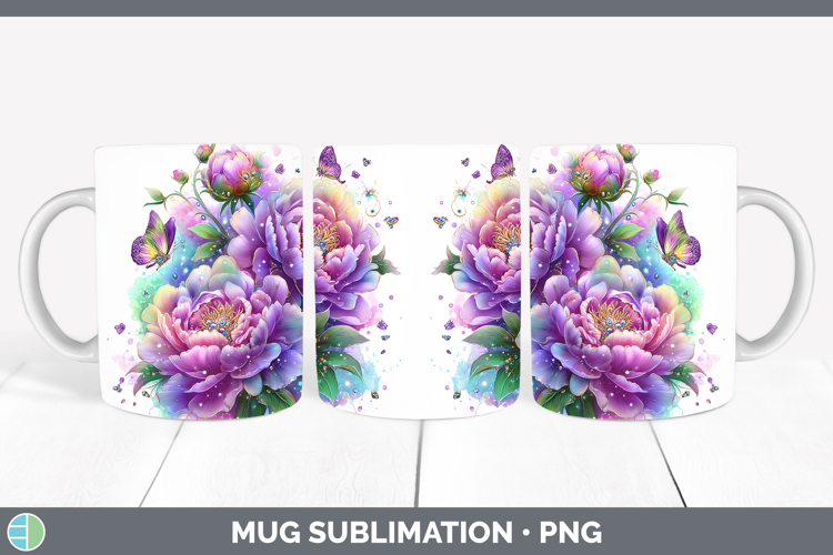 Flowers 03 Rainbow Summer Peony Mug Wrap Sublimation Coffee
