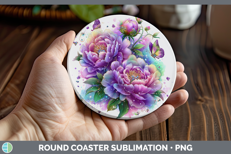 Flowers 03 Rainbow Summer Peony Round Coaster Sublimation Co