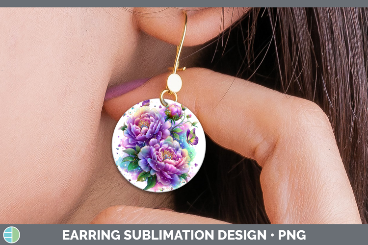 Flowers 03 Rainbow Summer Peony Round Earrings Sublimation E