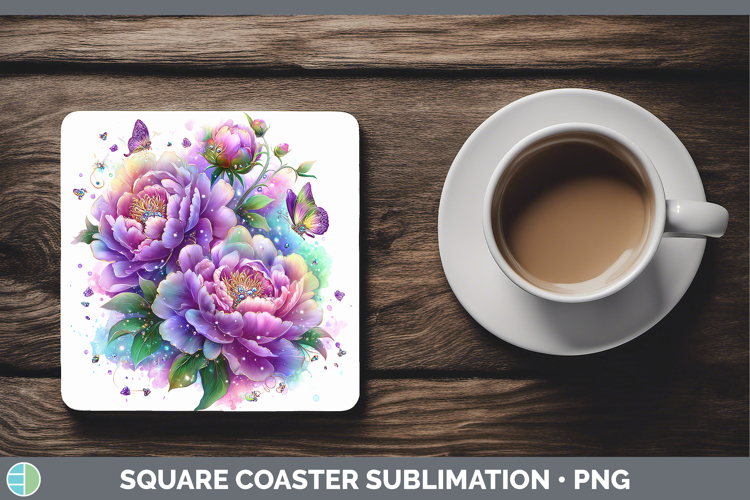 Flowers 03 Rainbow Summer Peony Square Coaster Sublimation C