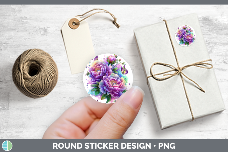 Flowers 03 Rainbow Summer Peony Stickers | Round Labels Desi