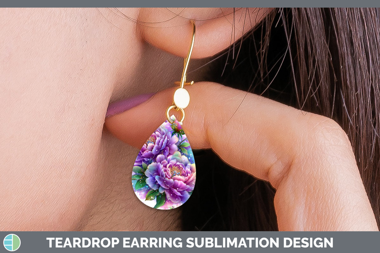 Flowers 03 Rainbow Summer Peony Teardrop Earrings Sublimatio