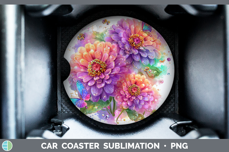 Flowers 03 Rainbow Summer Zinnia Car Coaster Sublimation De