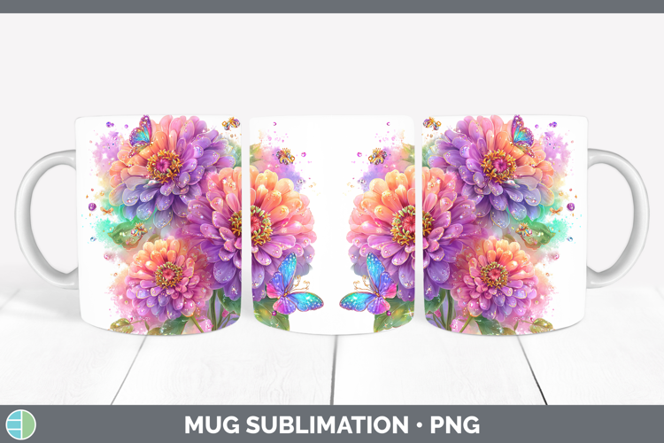 Flowers 03 Rainbow Summer Zinnia Mug Wrap Sublimation Coffee