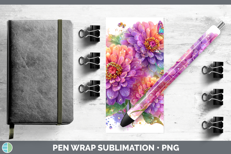 Flowers 03 Rainbow Summer Zinnia Pen Wrap Sublimation Pen De