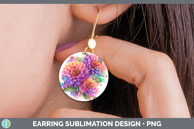 Flowers 03 Rainbow Summer Zinnia Round Earrings Sublimation