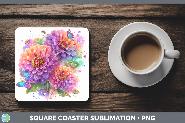 Flowers 03 Rainbow Summer Zinnia Square Coaster Sublimation