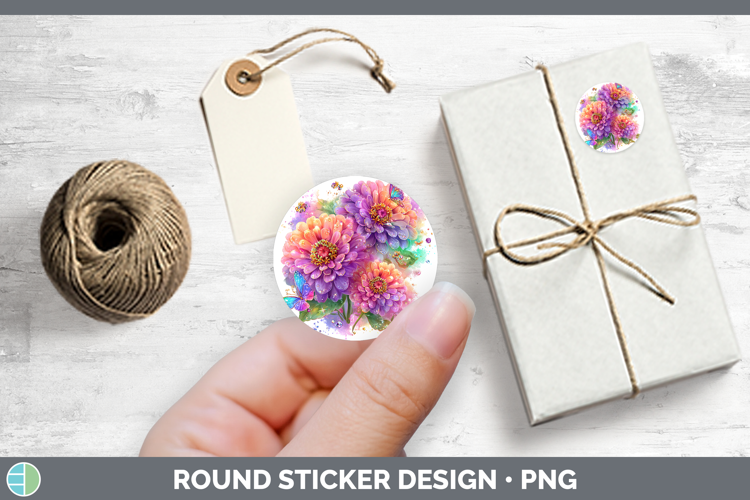 Flowers 03 Rainbow Summer Zinnia Stickers | Round Labels Des