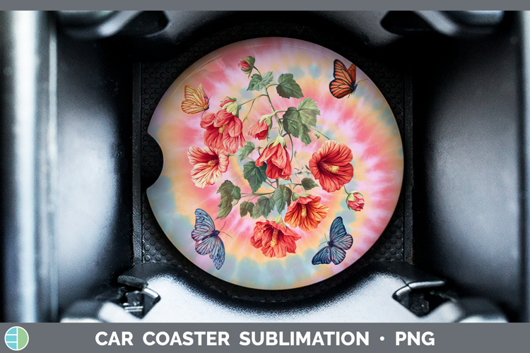 Abutilon Flowers 03 Tie Dye Car Coaster Sublimation Design