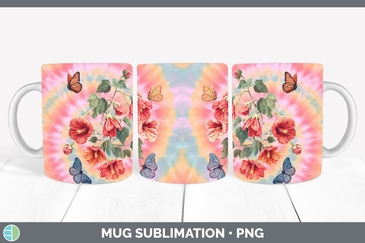 Abutilon Flowers 03 Tie Dye Mug Wrap Sublimation Design
