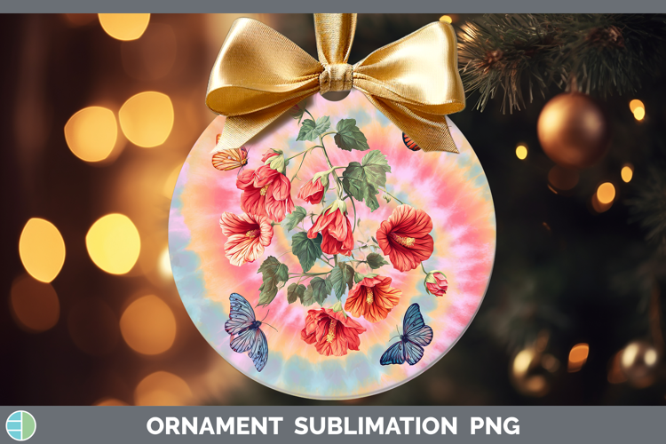 Abutilon Flowers 03 Tie Dye Ornament Sublimation Design