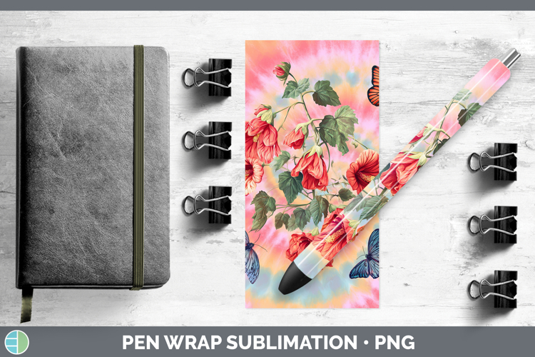 Abutilon Flowers 03 Tie Dye Pen Wrap Sublimation Design
