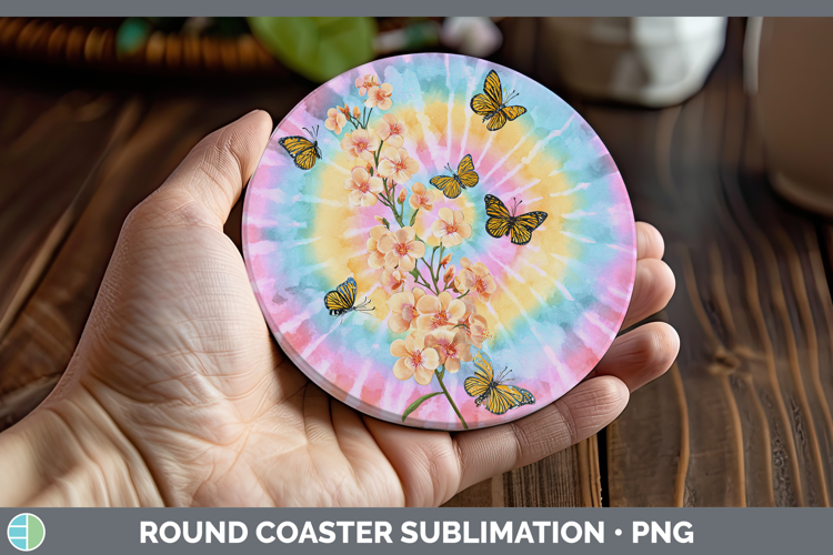 Acacia Flowers 03 Tie Dye Round Coaster Sublimation Design
