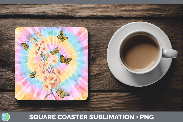 Acacia Flowers 03 Tie Dye Square Coaster Sublimation Design