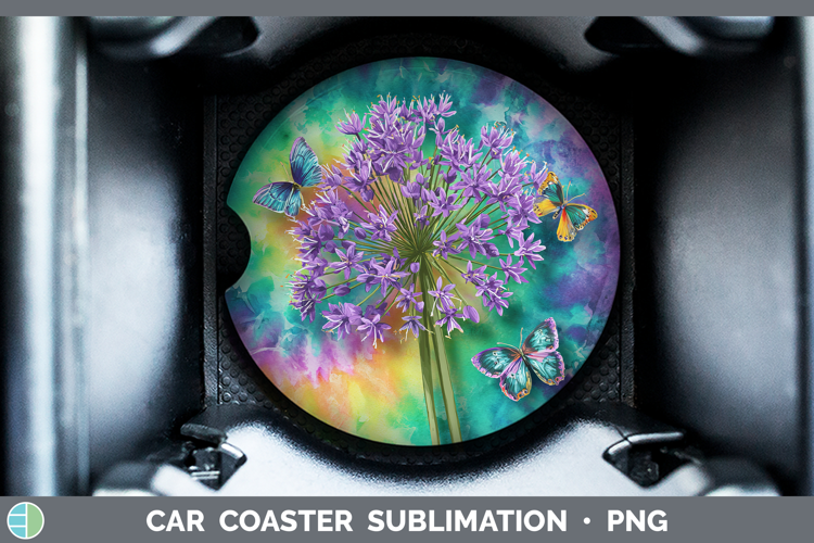 Allium Flowers 03 Tie Dye Car Coaster Sublimation Design