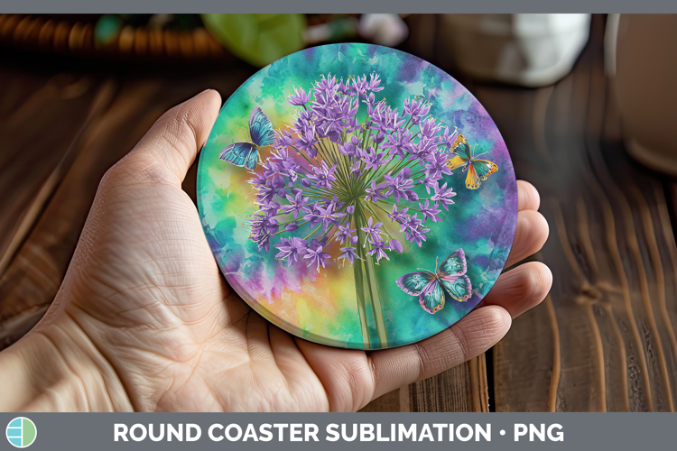 Allium Flowers 03 Tie Dye Round Coaster Sublimation Design