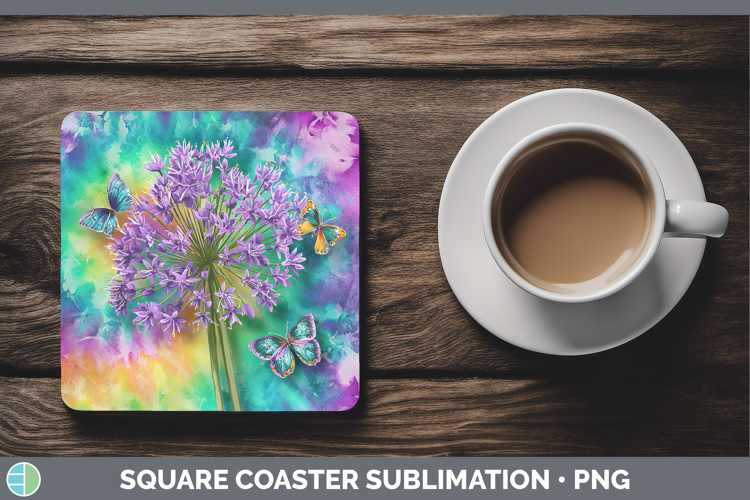 Allium Flowers 03 Tie Dye Square Coaster Sublimation Design