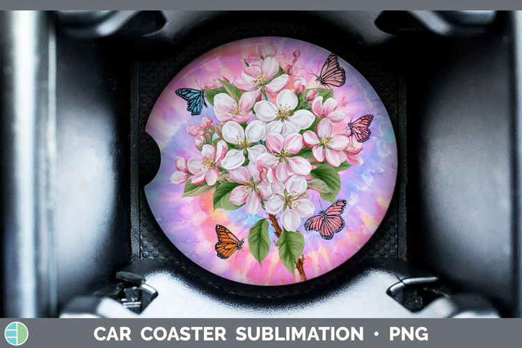 Apple Blossom Flowers 03 Tie Dye Car Coaster Sublimation Des