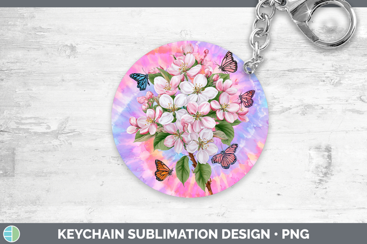 Apple Blossom Flowers 03 Tie Dye Keychain Sublimation Design