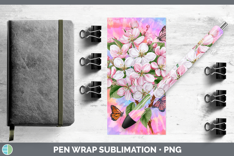 Apple Blossom Flowers 03 Tie Dye Pen Wrap Sublimation Design